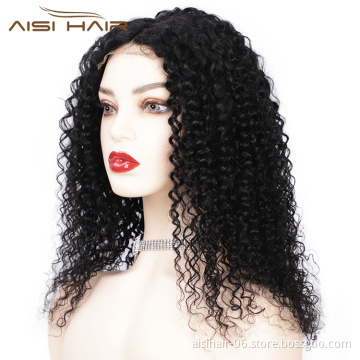 Aisi Hair New Design 16 Inch Medium Long Black Wig Afro Kinky Curly Swiss Lace Wig Synthetic Lace Front Wigs For Black Women